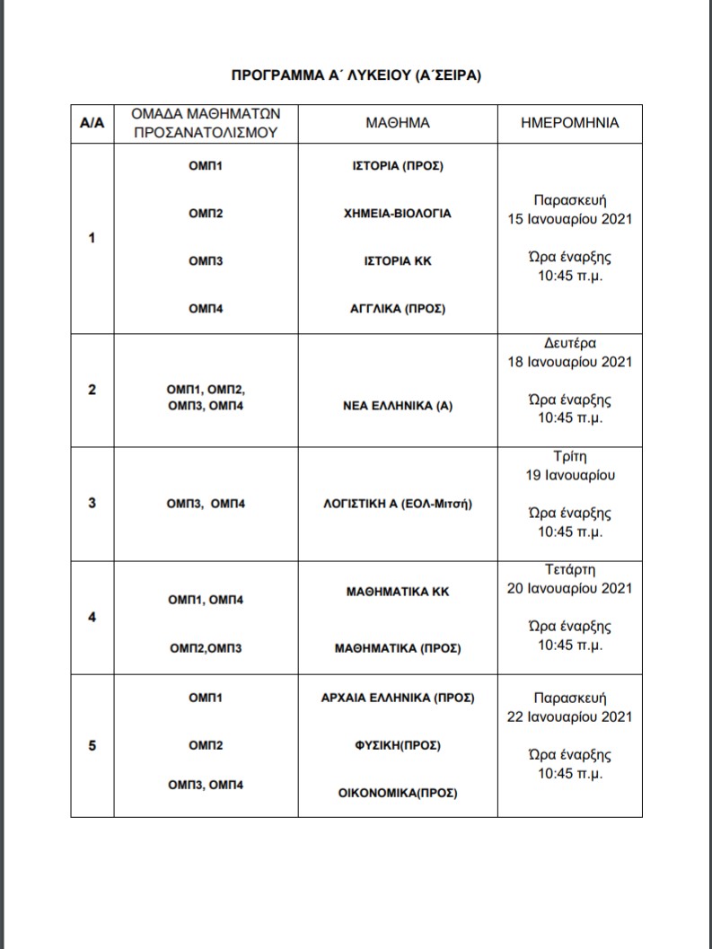 programma a lykeiou